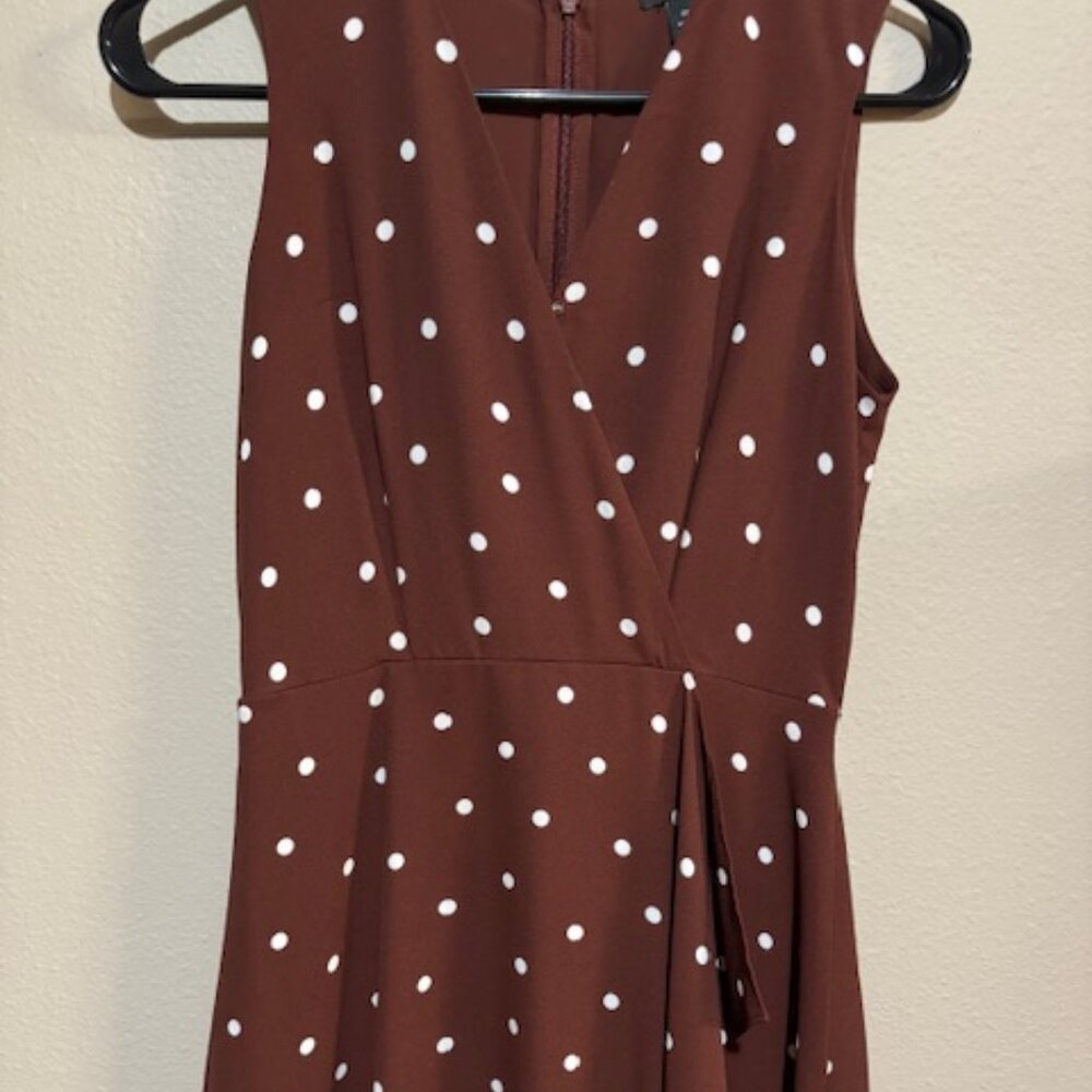 Ann Taylor 00P brown with white polka dot sleeveless dress